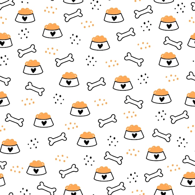 Seamless pattern of cute dog puppy symbol, toy, paw, footstep. cartoon funny and happy dog concept with simple shape style. illustration for background, wallpaper, textile, fabric.