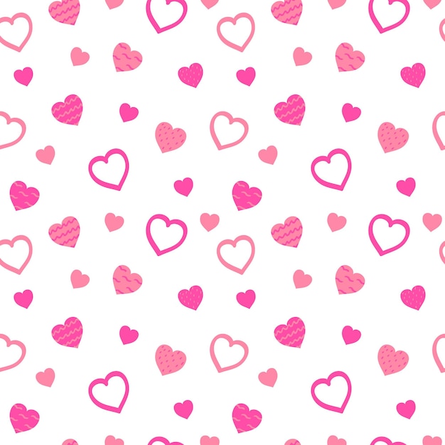 Seamless pattern of cute drawn hearts. Gentle romantic background for Valentine's Day. Suitable for 