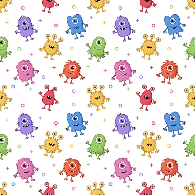 Vector seamless pattern cute funny monster cartoon