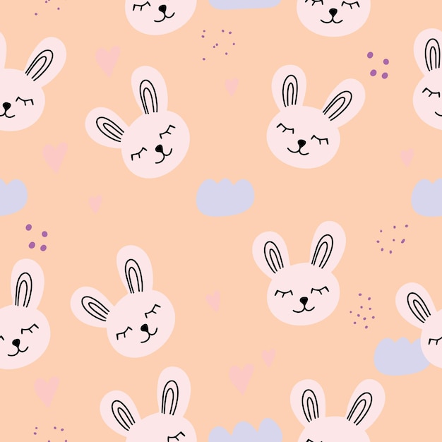 Seamless pattern cute hand drawn rabbit