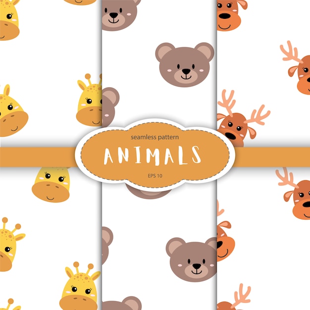 Seamless pattern of cute hand drawn sleeping animals. cartoon zoo. animal for design of children products in scandinavian style.