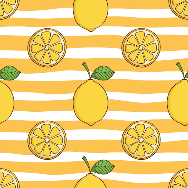 Seamless pattern of cute lemon for summer concept with colored doodle style