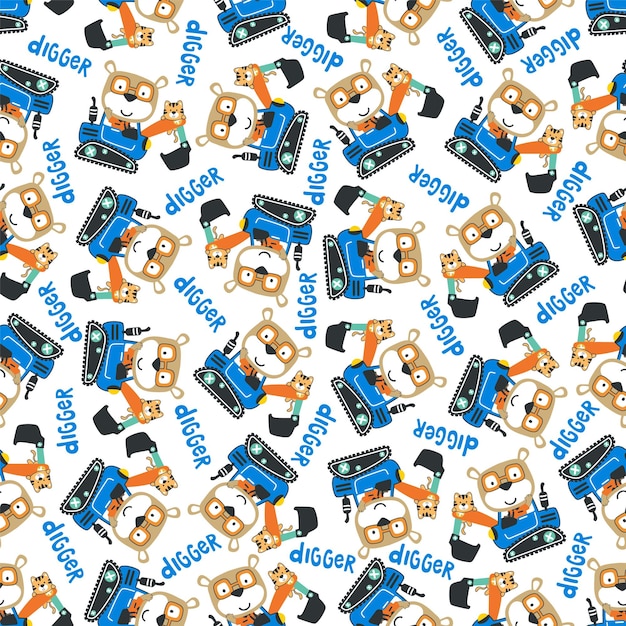 Seamless pattern of Cute little bear on excavator Can be used for tshirt print kids wear fashion design print for tshirts baby clothes poster and other decoration