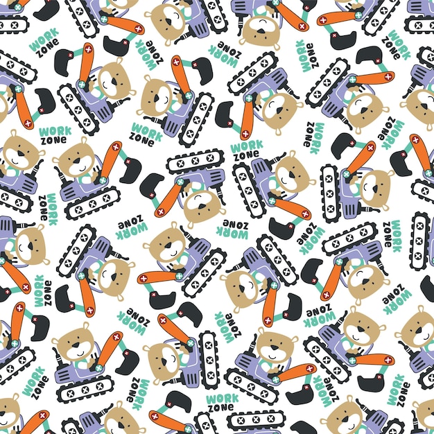 Vector seamless pattern of cute little bear on excavator can be used for tshirt print kids