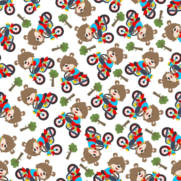 オートバイに乗るかわいい小さなキツネのシームレスなパターンは、T シャツ プリント子供服ファッションに使用できます