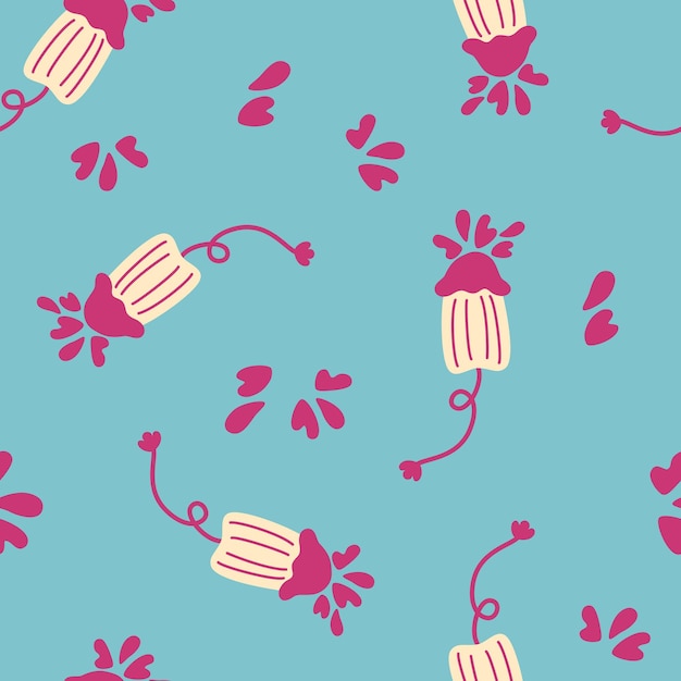 Seamless pattern cute menstruation period object.  women's sanitary tampons.