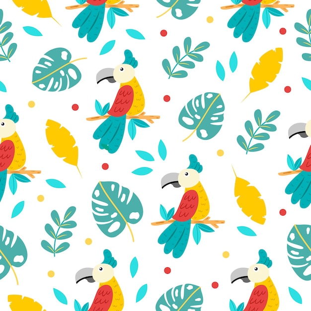 Seamless pattern of cute parrots cartoon