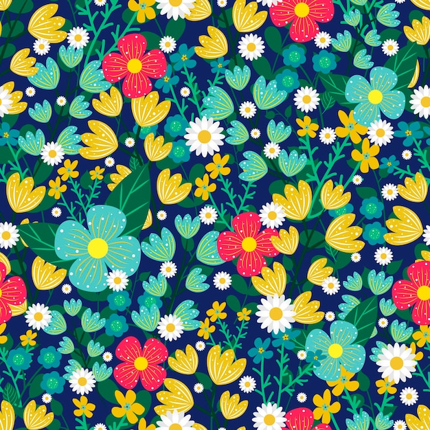 Seamless pattern cute pattern of small flowers Small colorful diverse flowers Dark background Floral background Elegant template for fashion prints