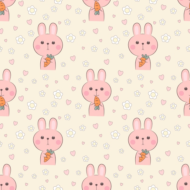 Vector seamless pattern cute rabbit hold a carrot.