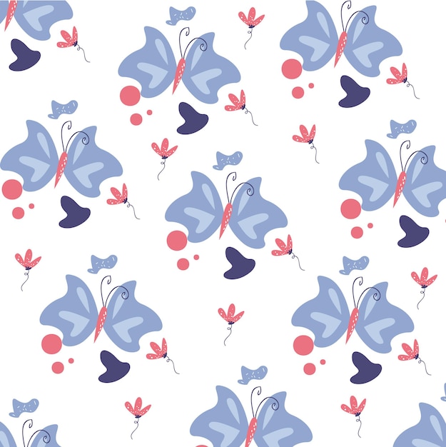 Vector seamless pattern cute red blue butterfly on a white background vector flat design