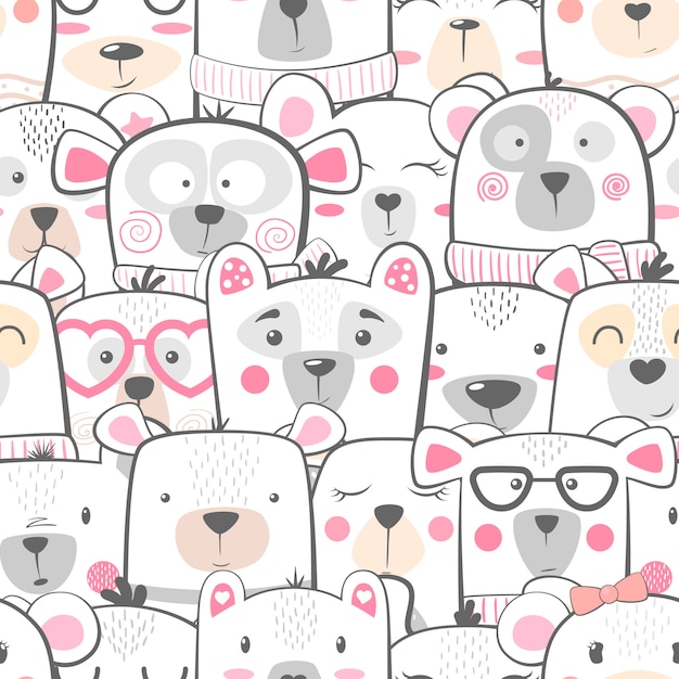 Vector seamless pattern - cute set bear