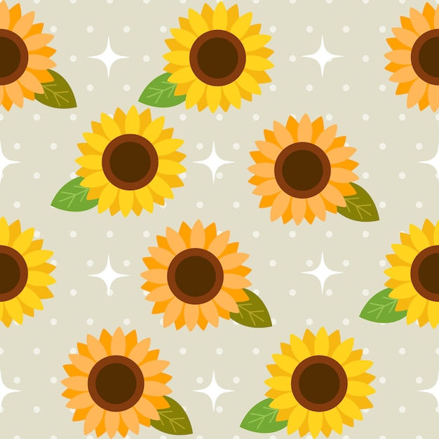 The seamless pattern of cute sunflower and polka dot