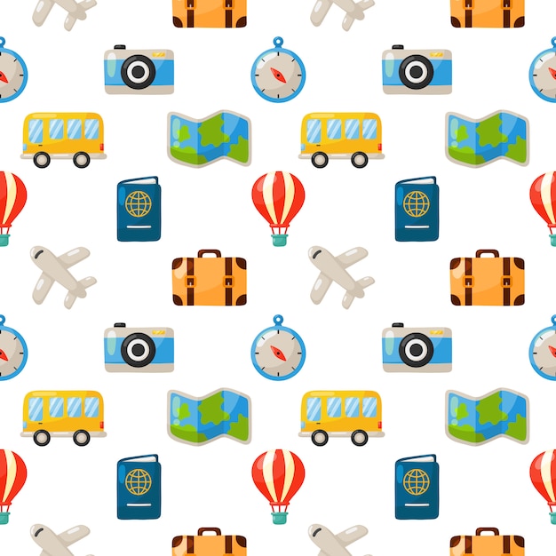 seamless pattern cute travel. cartoon style isolated