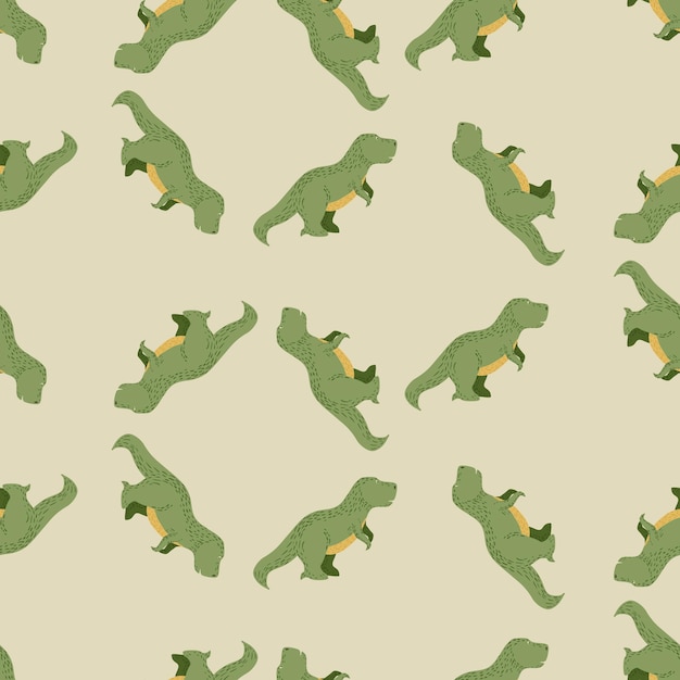 Seamless pattern cute TRex dino Background of funny dinosaurs in doodle style