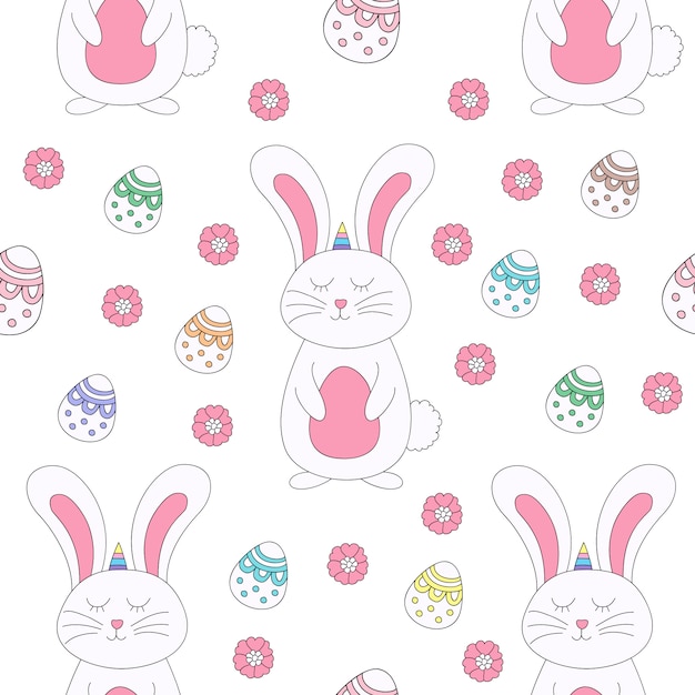 Seamless pattern cute unicorn cartoon hand drawn style.