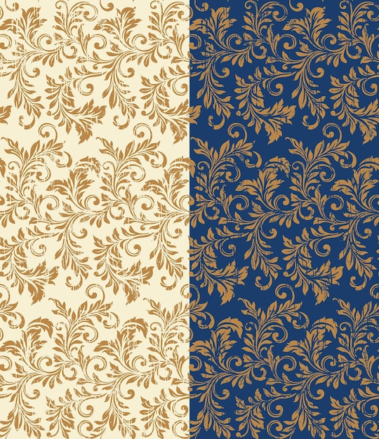 Seamless pattern of Damask, Elegant Scroll with Ivory and Blue Background