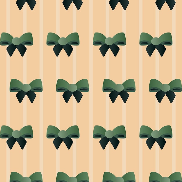 Seamless pattern of dark green bows on a striped beige background Gift wrapping paper