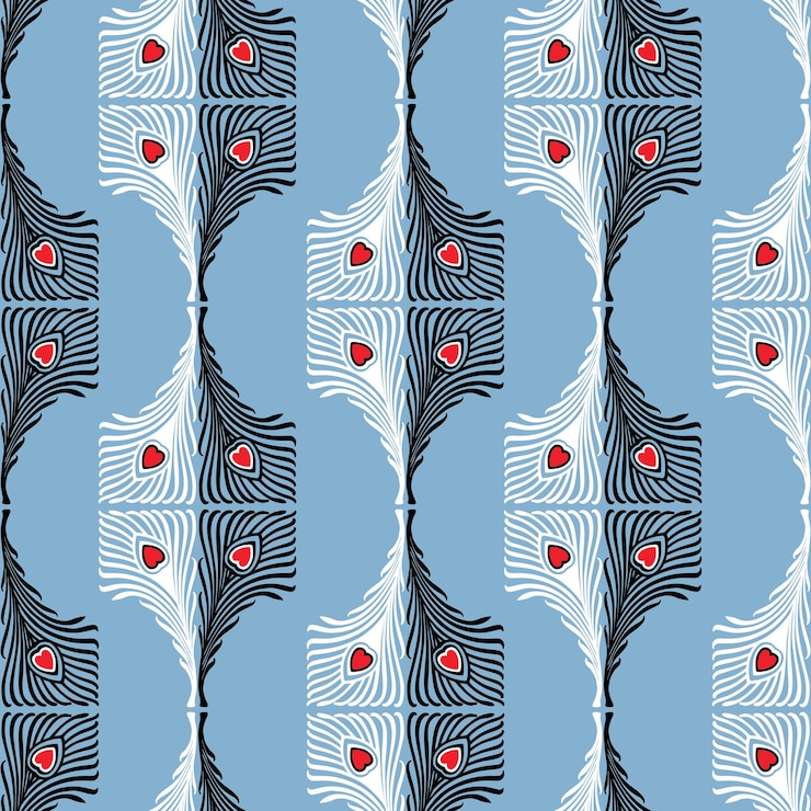Vector seamless pattern of decorative black and white birds feathers