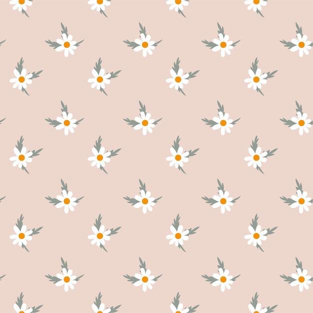 Seamless pattern of decorative flowers and chamomile leaves romantic vintage background for textile fabric decorative paper on a beige background