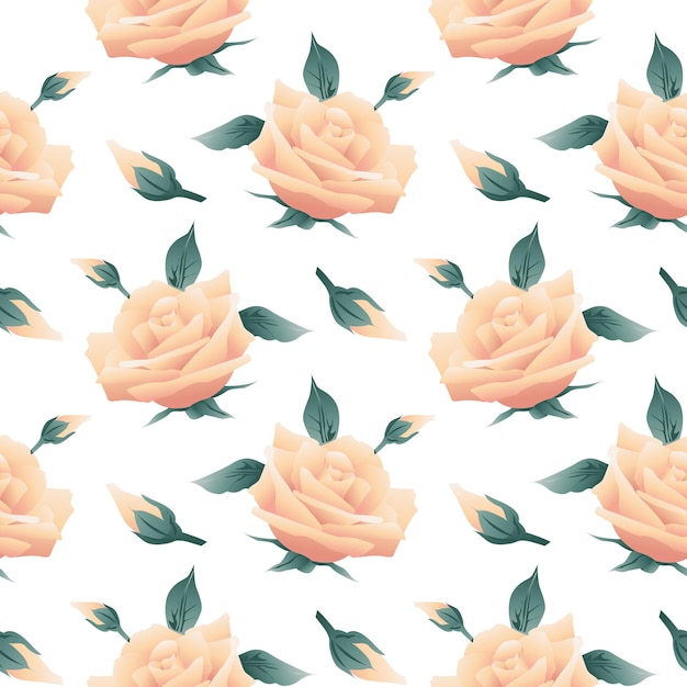 Seamless pattern delicate pinkyellow roses and leaves on a white background Floral print