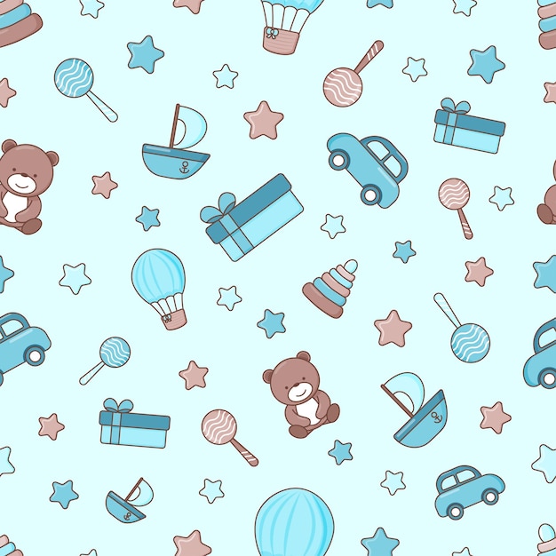 Vector seamless pattern of design elements for boys