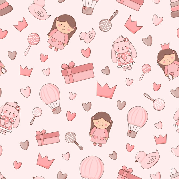 Seamless pattern of design elements for girls