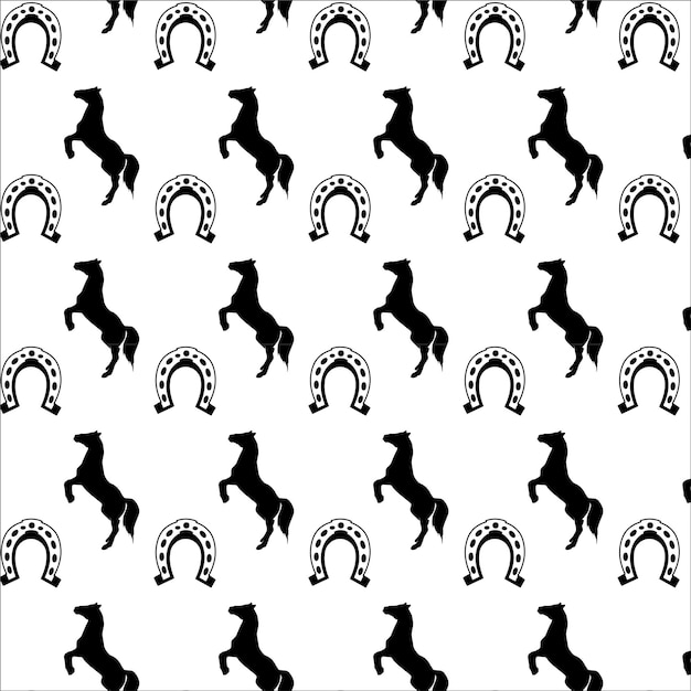 Seamless pattern design a ferro di cavallo e illustrazioni di silhouette di cavallo