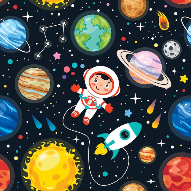 Seamless Pattern Design With  Cartoon Character