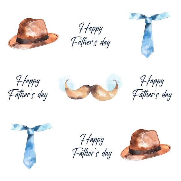 Vector seamless pattern design with watercolour elements hat tie and moustache happy fathers day design