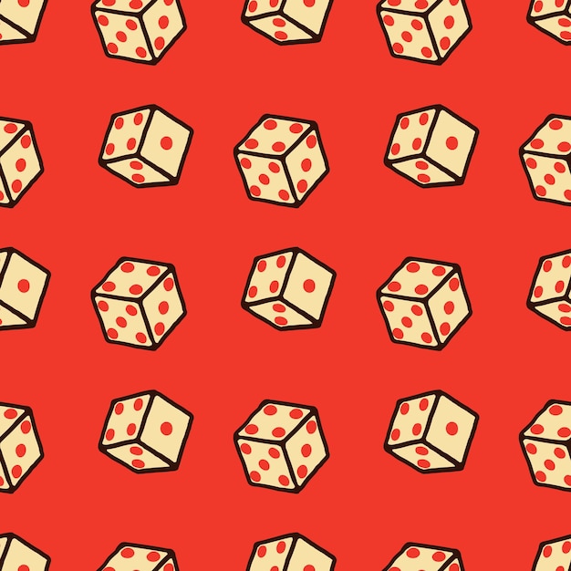 Seamless pattern dice with vintage style red background