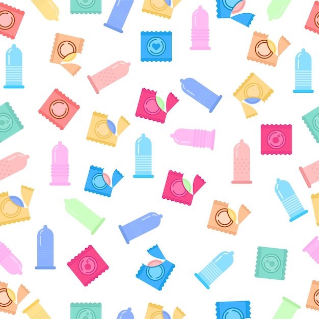 Seamless pattern of different condoms line style packages