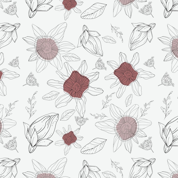 Seamless pattern, different leaves and branches - Vector illustration