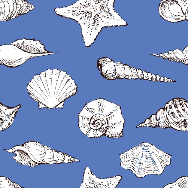 Vector seamless pattern of the different sea shells