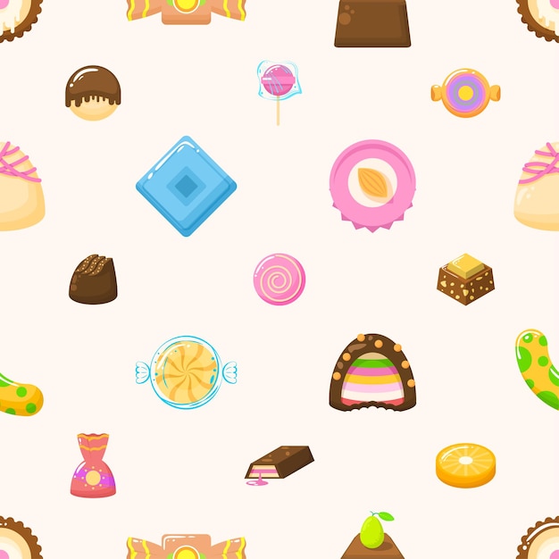 Seamless pattern of different sweets on a white background