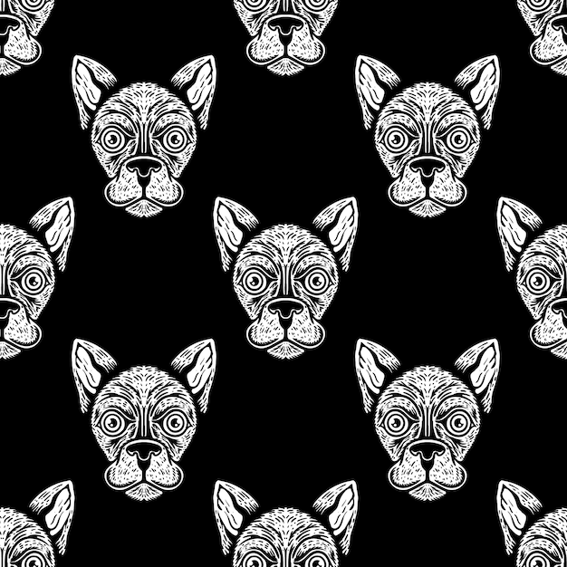 Seamless pattern of dog heads in monochrome style