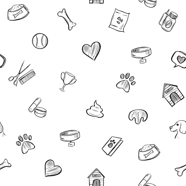 Seamless pattern. Dog icons. Sketch  illustration