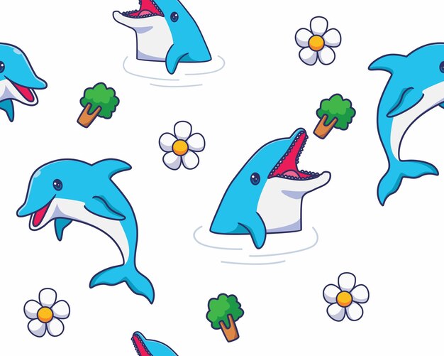 Seamless pattern dolphin illustration cartoon