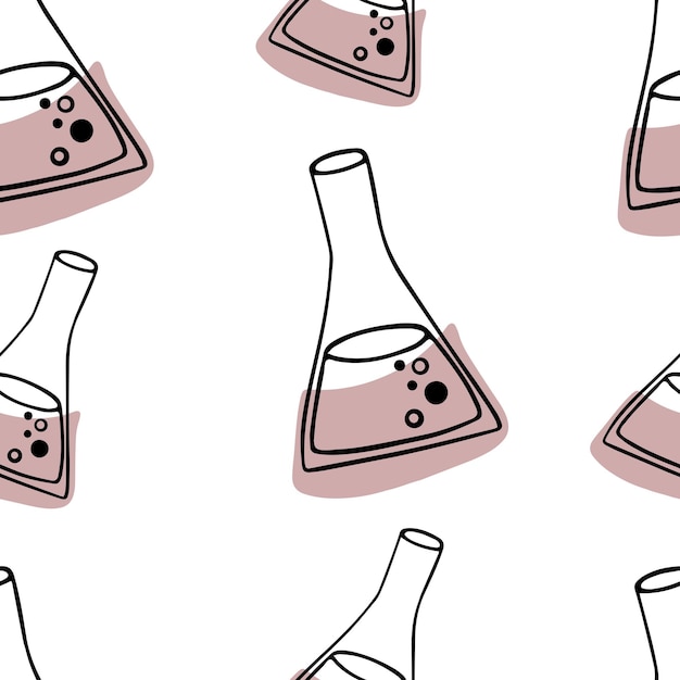 Seamless pattern Doodle chemical flasks