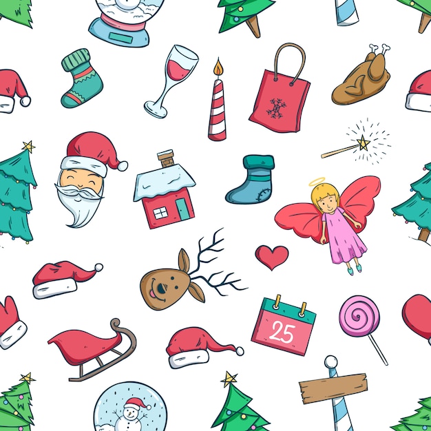 seamless pattern of doodle christmas icons or elements