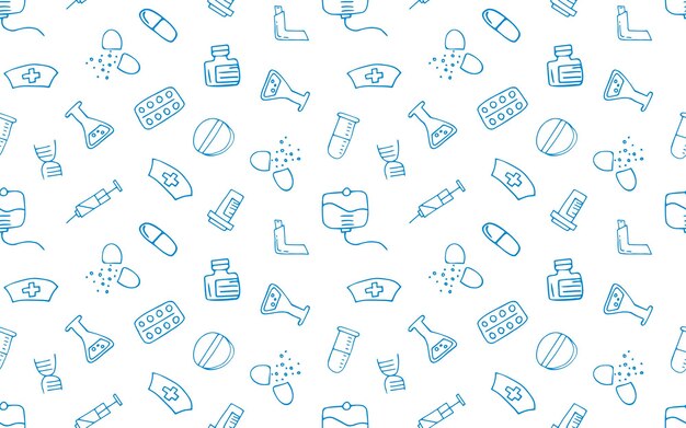 Vector seamless pattern doodle drawings medical equipment first aid items doodle seamless pattern