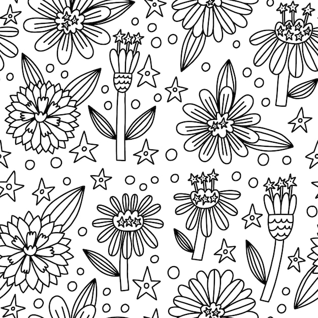 Seamless pattern doodle fiore zinnia comune