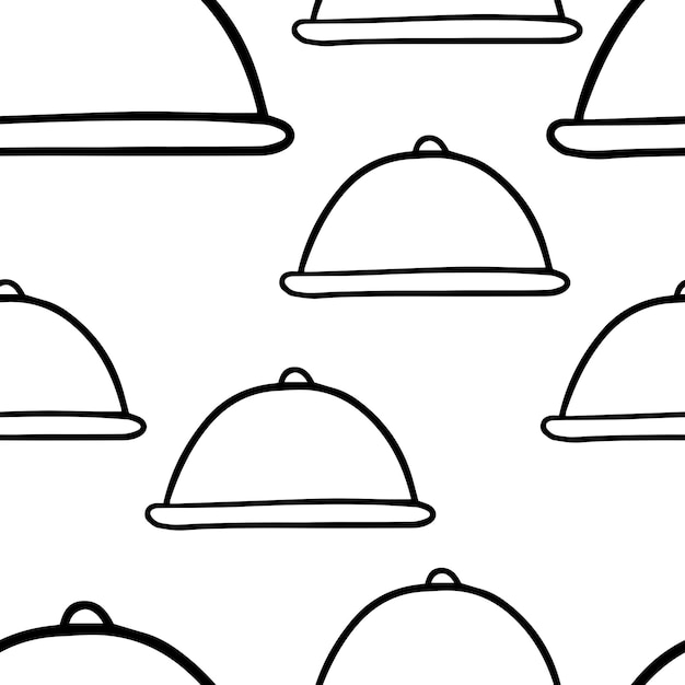 Seamless pattern doodle holding cloche serving plate