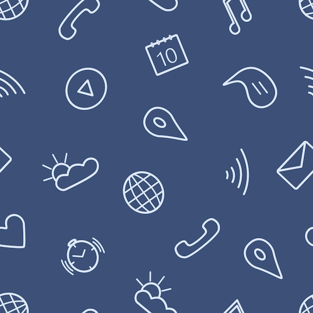 Vector seamless pattern doodle icons for the function of a gadget phone or smartwatch