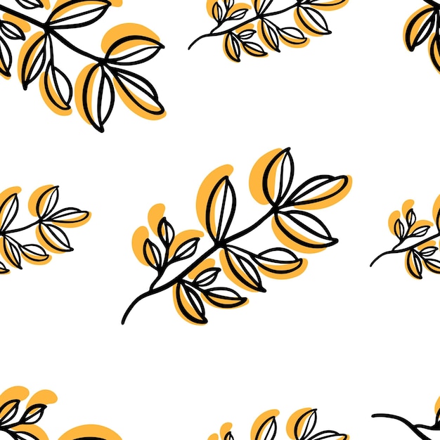 Seamless pattern Doodle plant with orange spot