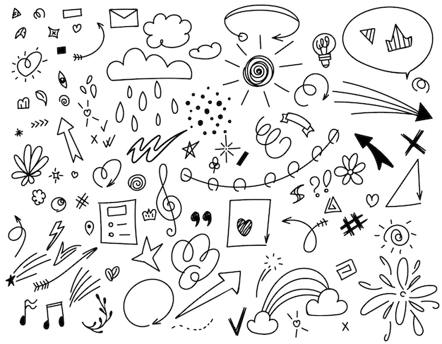 Modello senza cuciture di doodle segni elementi illustrativi segno di spunta virgolette incrociate