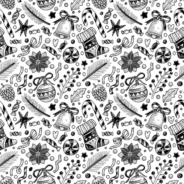 Seamless pattern in doodle style for christmas