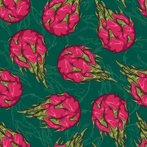 Seamless pattern of dragon fruit.