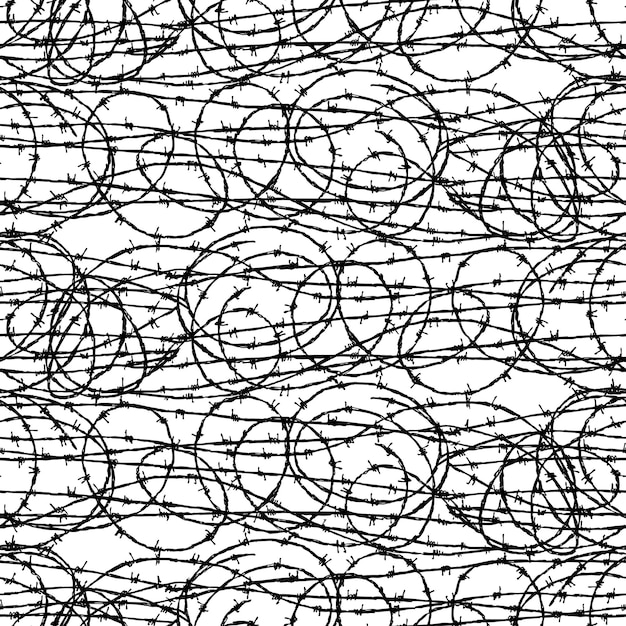 Seamless pattern of drawn tangled barbed wire