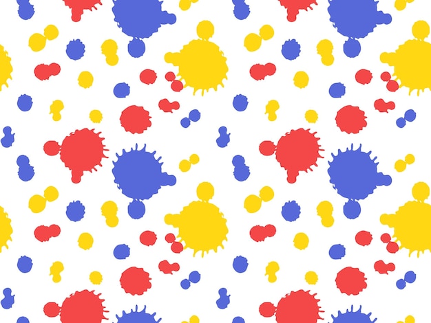 Vector seamless pattern of drops splashes of multicolored ink on a white background