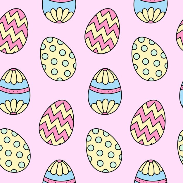 Seamless pattern Easter eggs in pastel colors Cute painted doodle eggs hand drawn